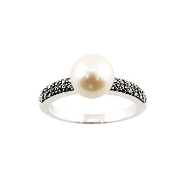 Bague en Argent 925 (Perles de culture - Marcassites)