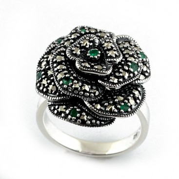Bague en Argent 925 (Émeraudes- Marcassites)