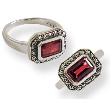 Bague en Argent 925 (Grenat - Marcassites)