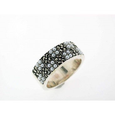 BAGUE ARGENT 925 (PERLE - MARCASSITES)