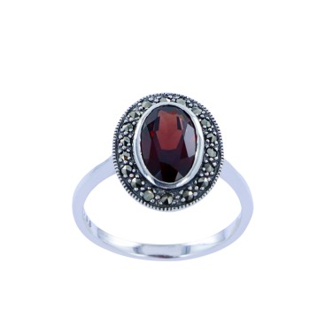 Bague en Argent 925 (Grenat - Marcassites)