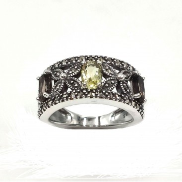 BAGUE EN ARGENT 925 (QUARTZ FUME - QUARTZ LEMON - MARCASSITES)