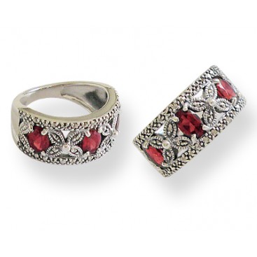 Bague en Argent 925 (Grenats - Marcassites)
