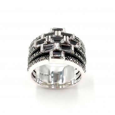BAGUE EN ARGENT 925 (TOPAZE BLEUE - MARCASSITES)