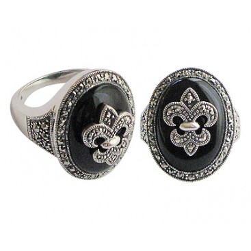 Bague en Argent 925 (Onyx - Marcassites)