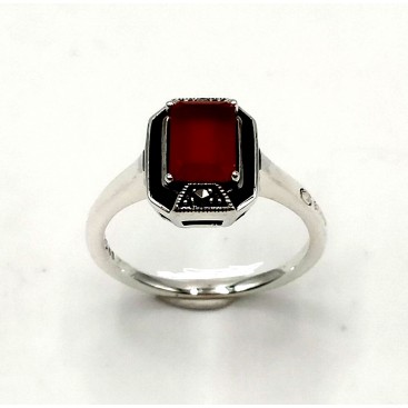 BAGUE EN ARGENT 925 (CORNALINE - EMAIL NOIR - MARCASSITES)