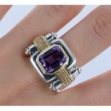 Bague en Or 375° et Argent 925 (Améthyste) — vue 2