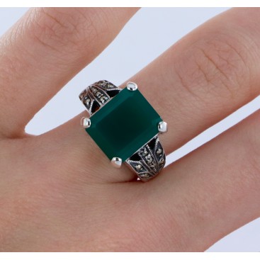 Bague en Argent 925 (Agate Verte - Marcassites) — vue 2