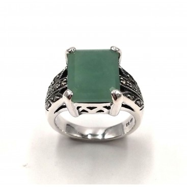 BAGUE EN ARGENT 925 (JADE VERT - MARCASSITES)