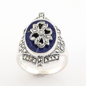 Bague en Argent 925 (Lapis lazuli - Marcassites)