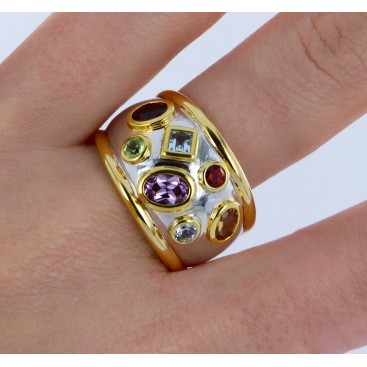Bague En Argent/Vermeil 925 (Améthyste - citrine Grenat - Péridot - Topaze bleue) — vue 2
