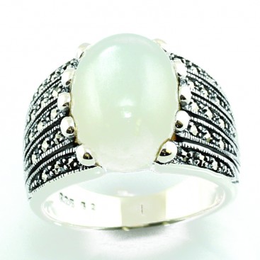 Bague en Argent 925 (Pierre de Lune - Marcassites)
