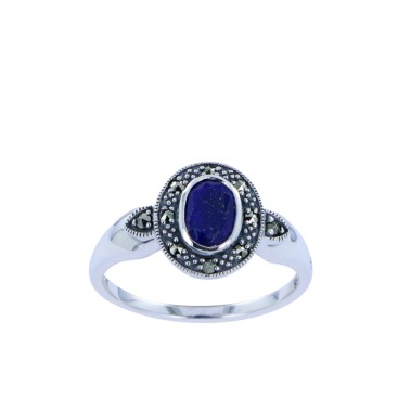 Bague En Argent 925 (Lapis Lazuli - Marcassites)
