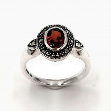 BAGUE ARGENT 925 (GRENAT - MARCASSITES)