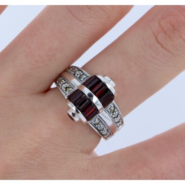 Bague en Argent 925 (Grenat - Marcassites) — vue 2