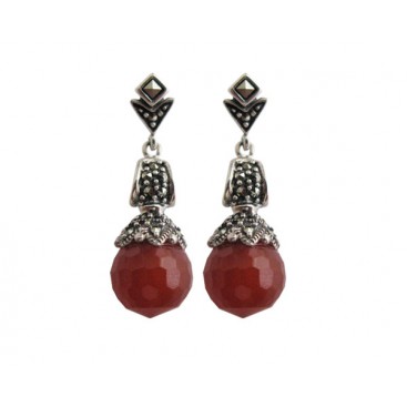 B.O en Argent 925 (Cornaline - Marcassites)