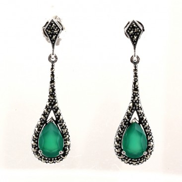 B.O en Argent 925 (Agate Verte - Marcassites)