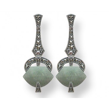 B.O argent 925 Jade vert + Marcasites
