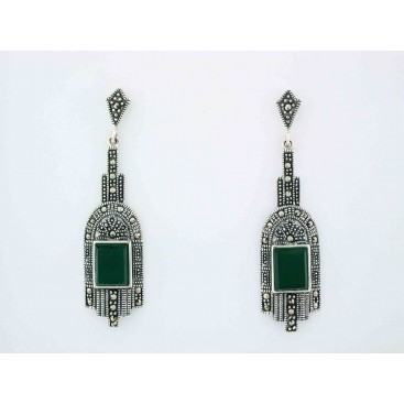 BO ARGENT 925 (AGATE VERTE - MARCASSITES)