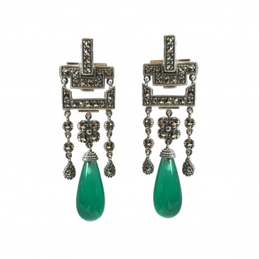 B.O en Argent 925 (Agate Verte - Marcassites)