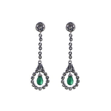 B.O En Argent 925° (Agate Verte - Marcassites)