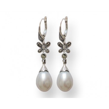 B.O argent 925 Perles de culture + Marcasites