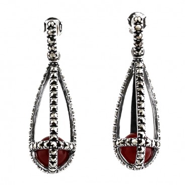 B.O en Argent 925 (Cornaline - Marcassites)