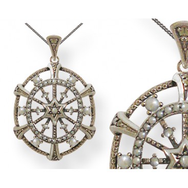 Pendentif en Argent 925 (Perles de culture - Émail blanc - Marcassites)