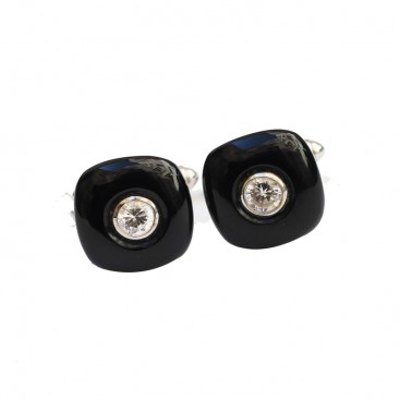 Boutons de Manchette en Argent (Onyx - Oxydes de zirconium)