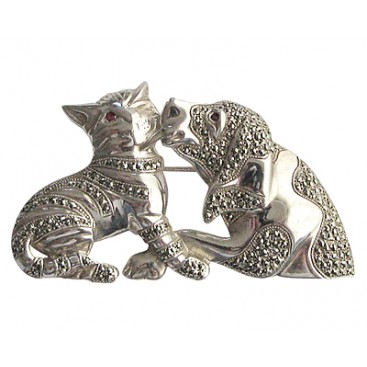 Broche en Argent 925 (Rubis - Marcassites)