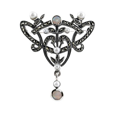 Broche en Argent 925 (Opales - Perles de culture - Marcassites)