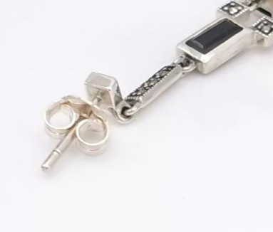 Boucle d'oreilles pendantes lapis lazuli et marcassites argent 925/1000 — vue 2