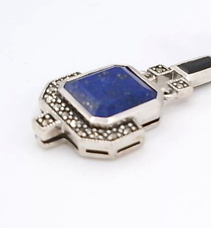 Boucle d'oreilles pendantes lapis lazuli et marcassites argent 925/1000 — vue 3