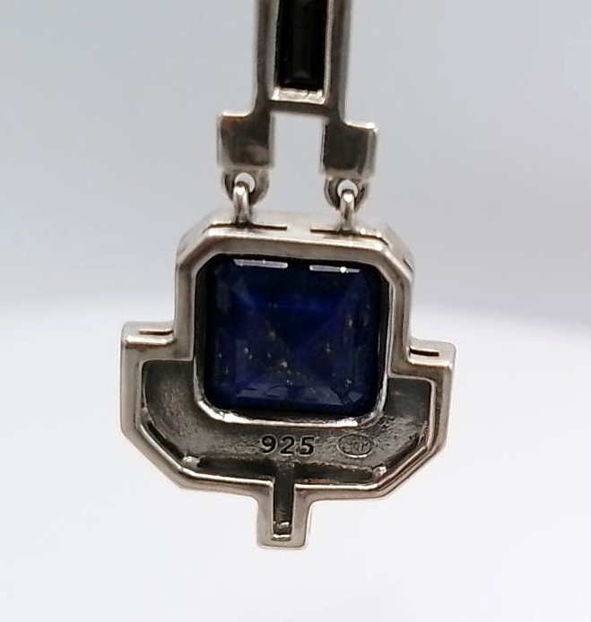 Boucle d'oreilles pendantes lapis lazuli et marcassites argent 925/1000 — vue 4