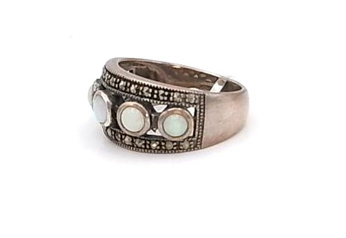 Bague opales marcassites argent 925/1000 — vue 2