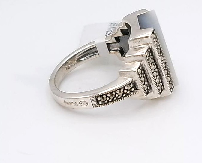 bague argent 925/1000 nacre et marcassites — vue 2
