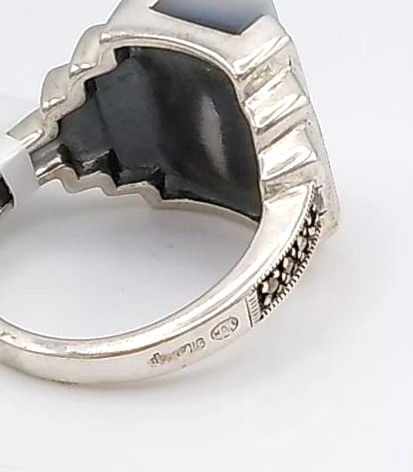 bague argent 925/1000 nacre et marcassites — vue 3