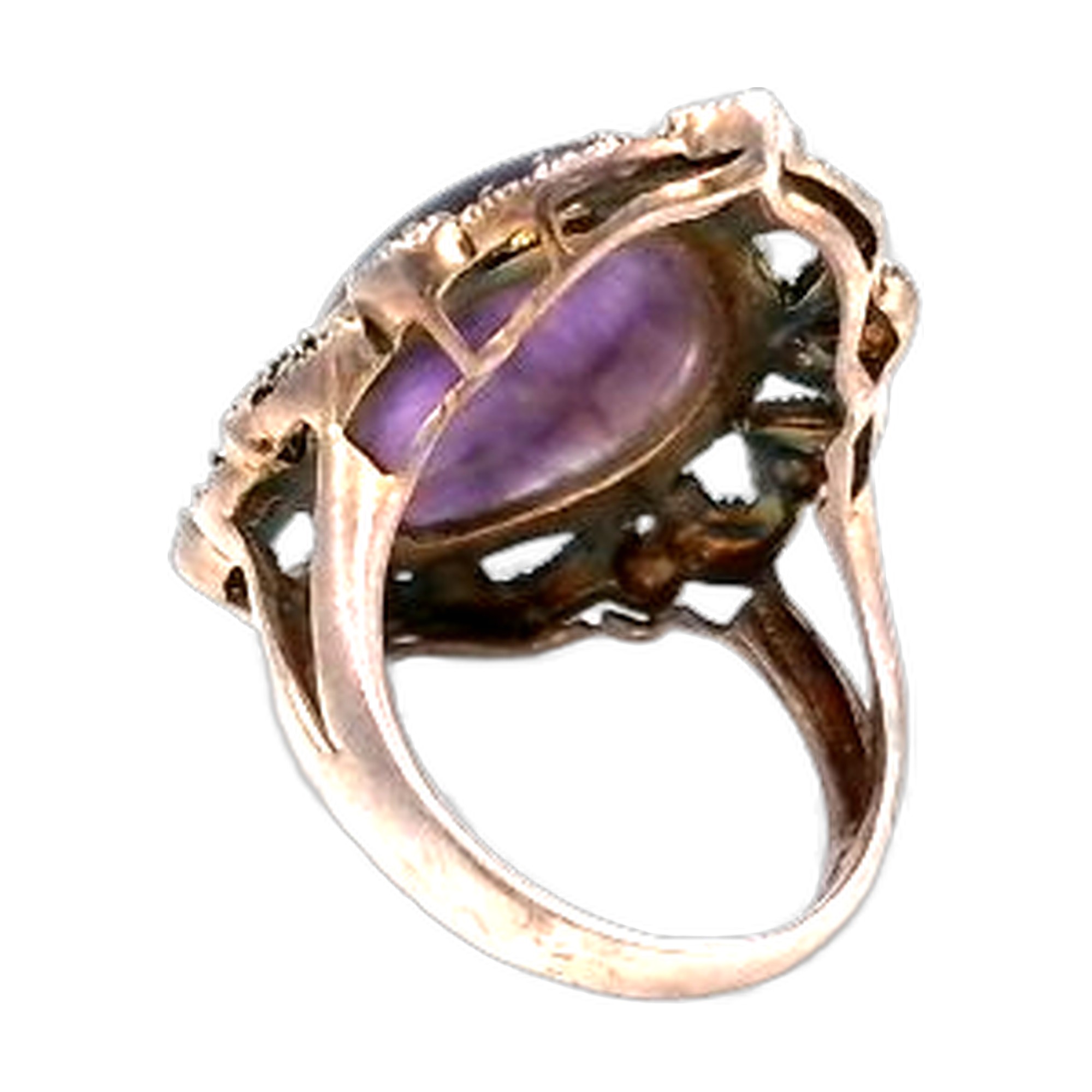 bague cabochon améthyste et marcassites en argent 925/1000 — vue 2