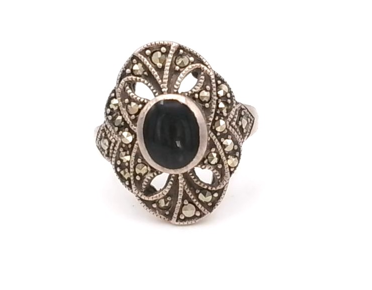 Bague argent 925/1000 Onyx et marcassites