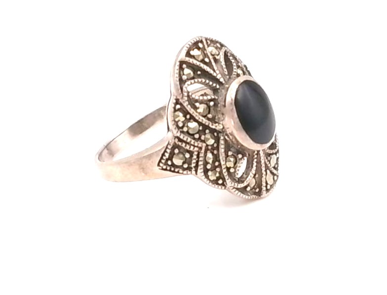Bague argent 925/1000 Onyx et marcassites — vue 4