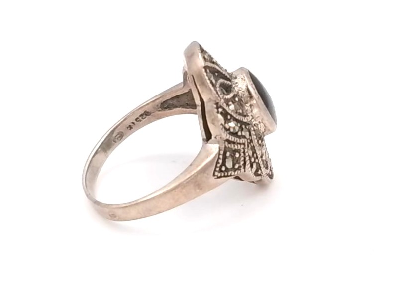 Bague argent 925/1000 Onyx et marcassites — vue 5