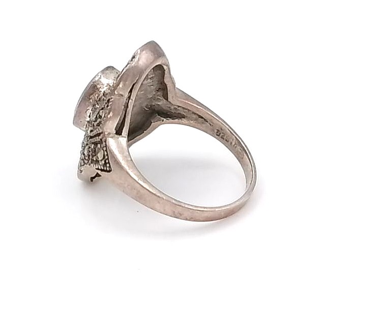 bague argent agate verte et marcassites — vue 4