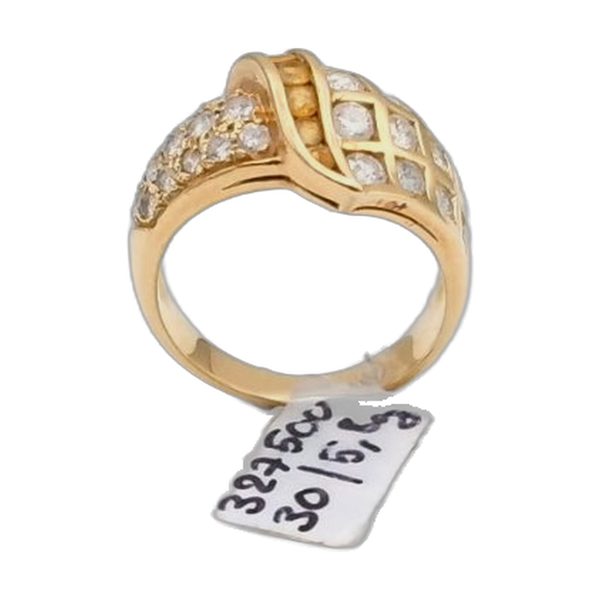 bague or jaune 18k 750/1000 style bague gourderon diamant ronds et diamants reglette  parfait etat garantir 2 deux — vue 10