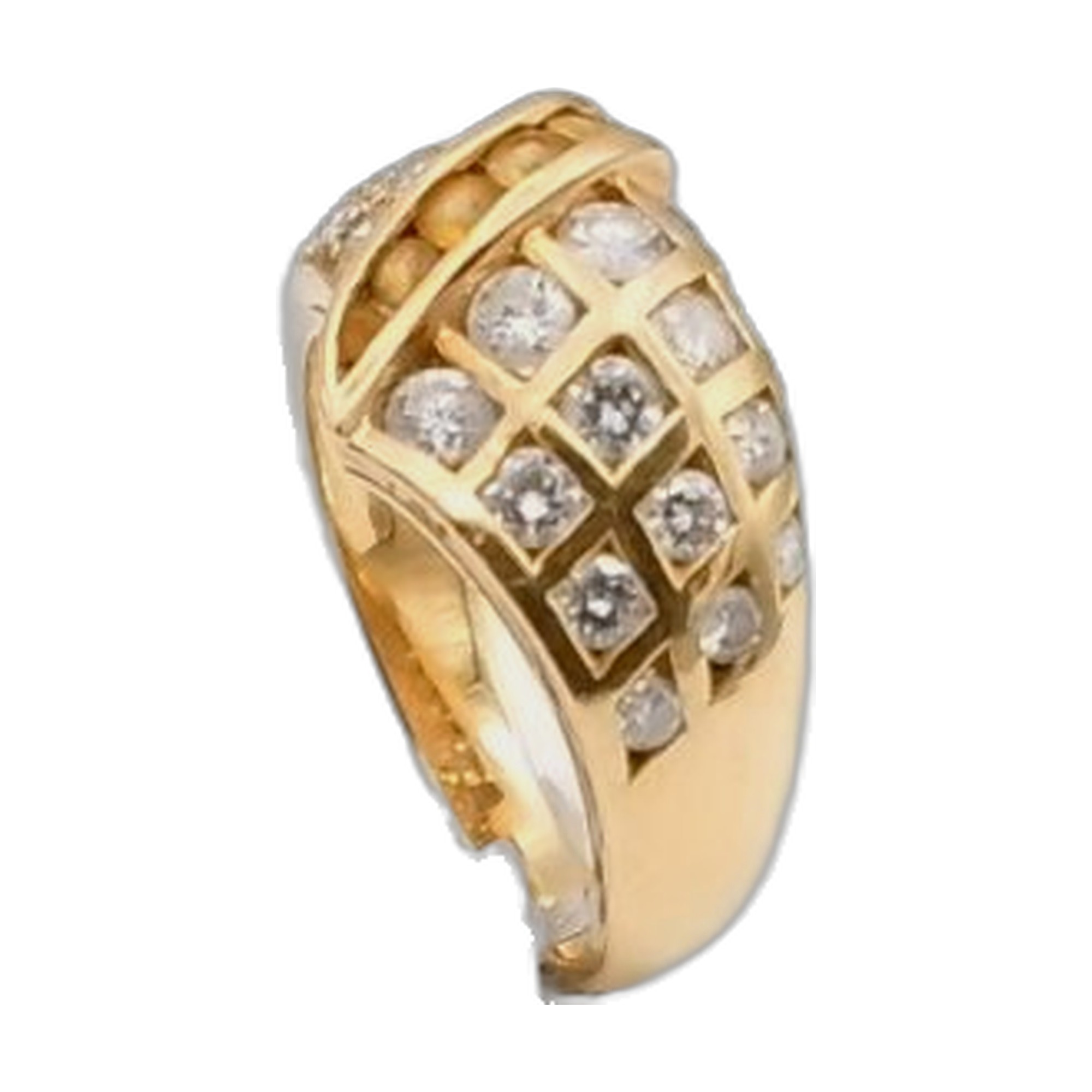 bague or jaune 18k 750/1000 style bague gourderon diamant ronds et diamants reglette  parfait etat garantir 2 deux — vue 11