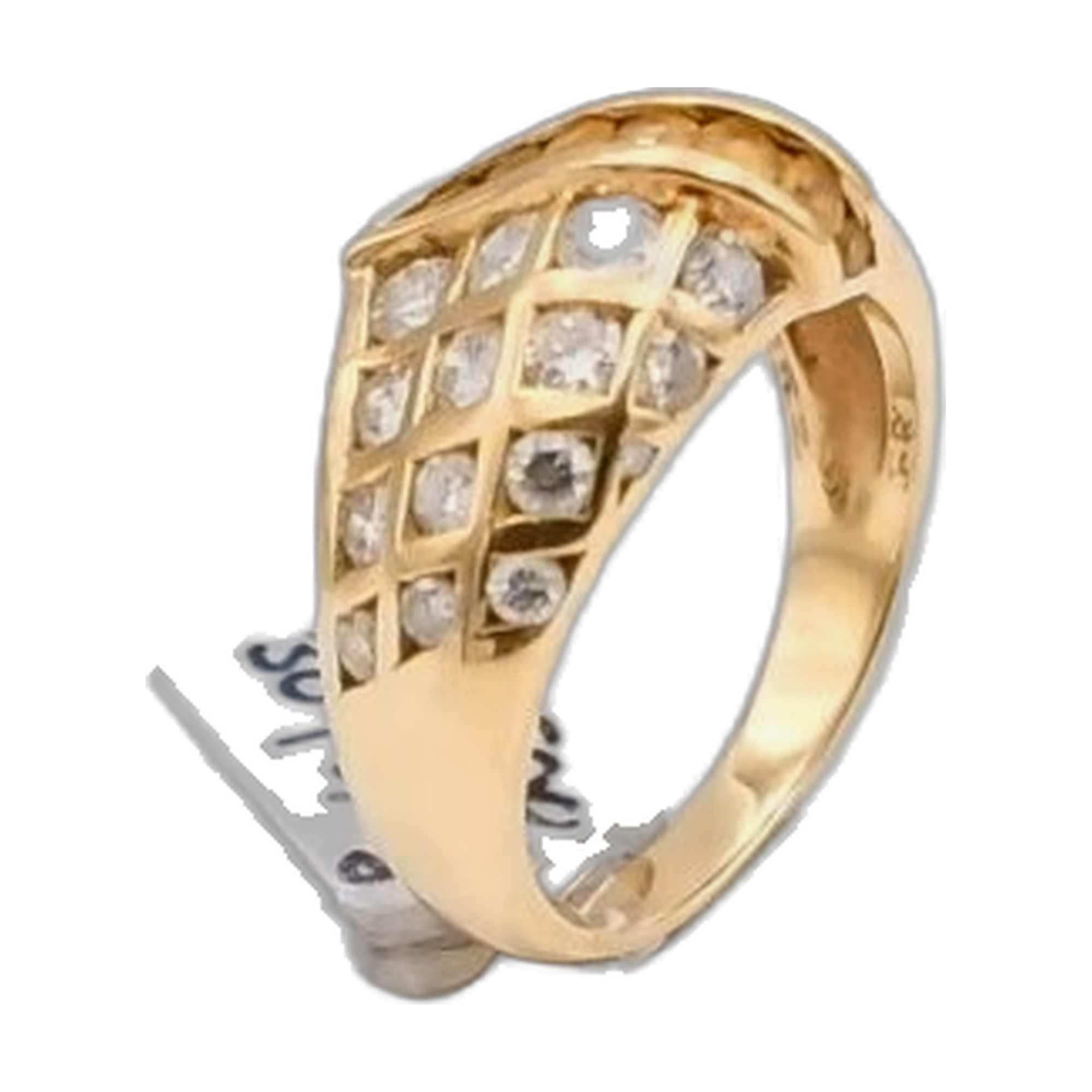 bague or jaune 18k 750/1000 style bague gourderon diamant ronds et diamants reglette  parfait etat garantir 2 deux — vue 2