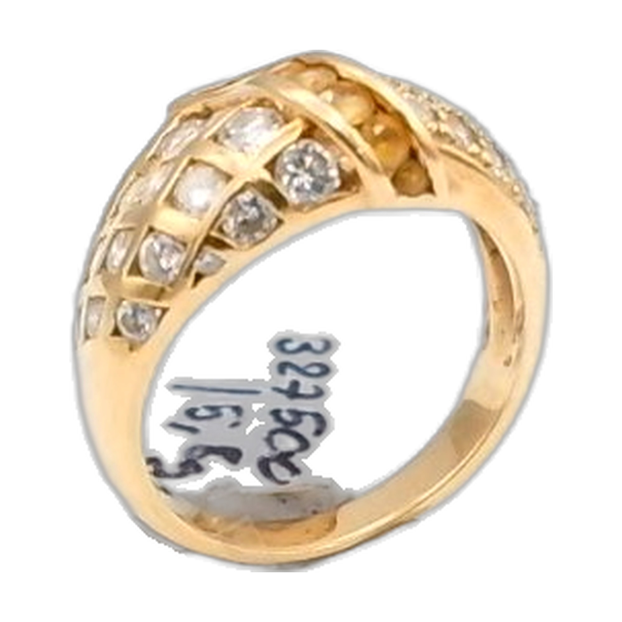 bague or jaune 18k 750/1000 style bague gourderon diamant ronds et diamants reglette  parfait etat garantir 2 deux — vue 3