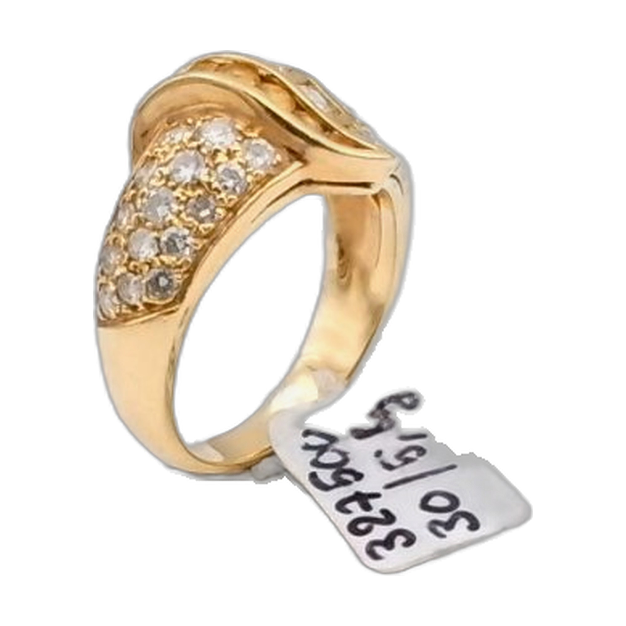 bague or jaune 18k 750/1000 style bague gourderon diamant ronds et diamants reglette  parfait etat garantir 2 deux — vue 7