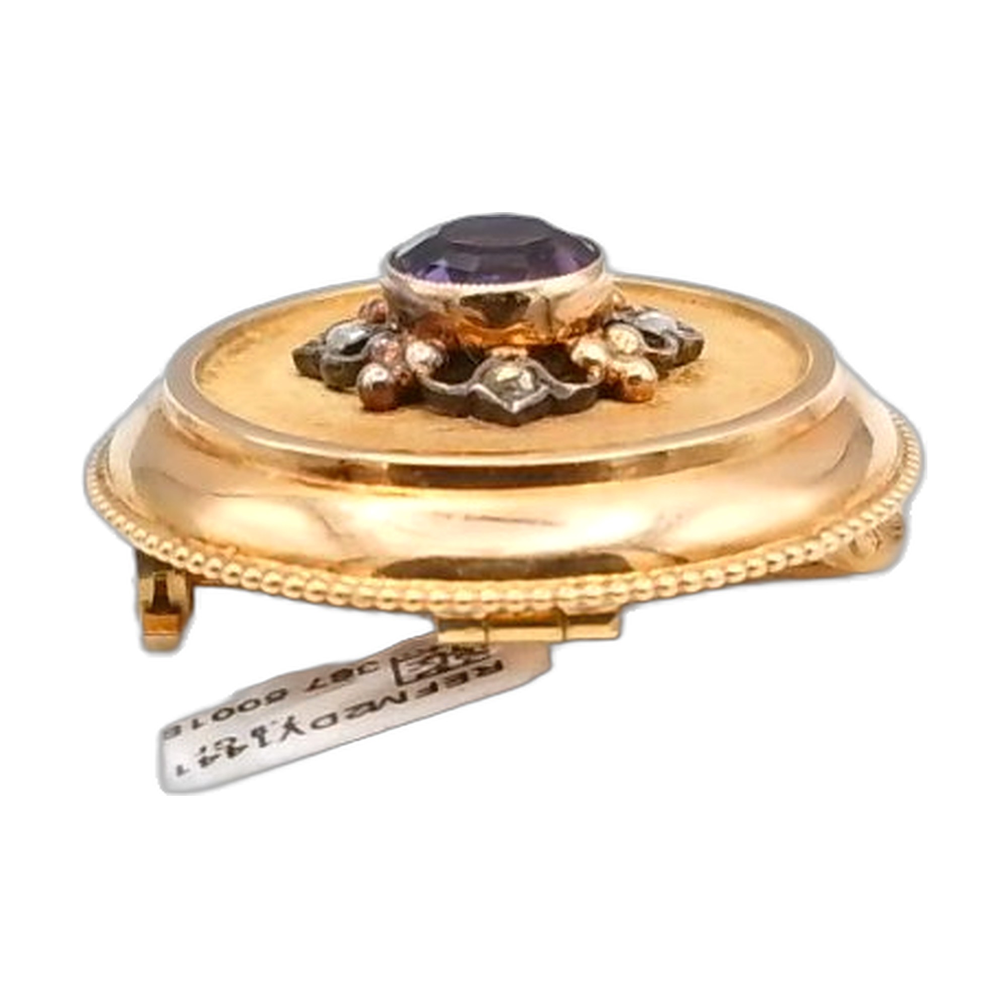 broche année 1930 avec amétiste et diamant taille ancienne en or jaune 18k 750/1000 — vue 4