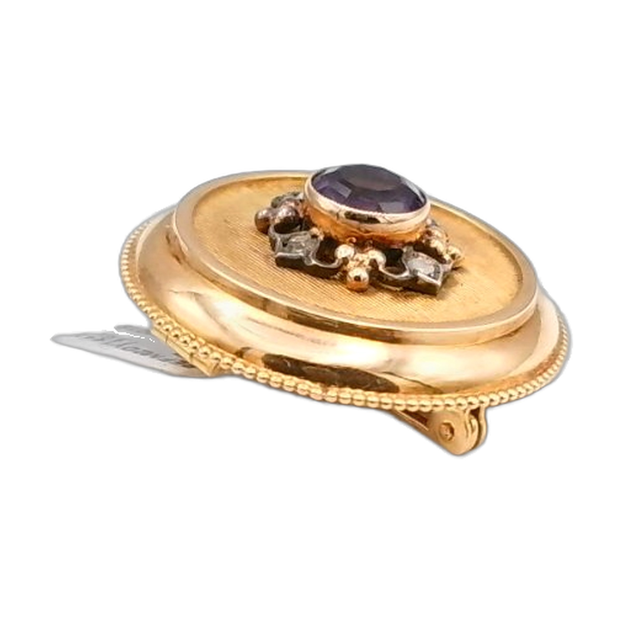 broche année 1930 avec amétiste et diamant taille ancienne en or jaune 18k 750/1000 — vue 5