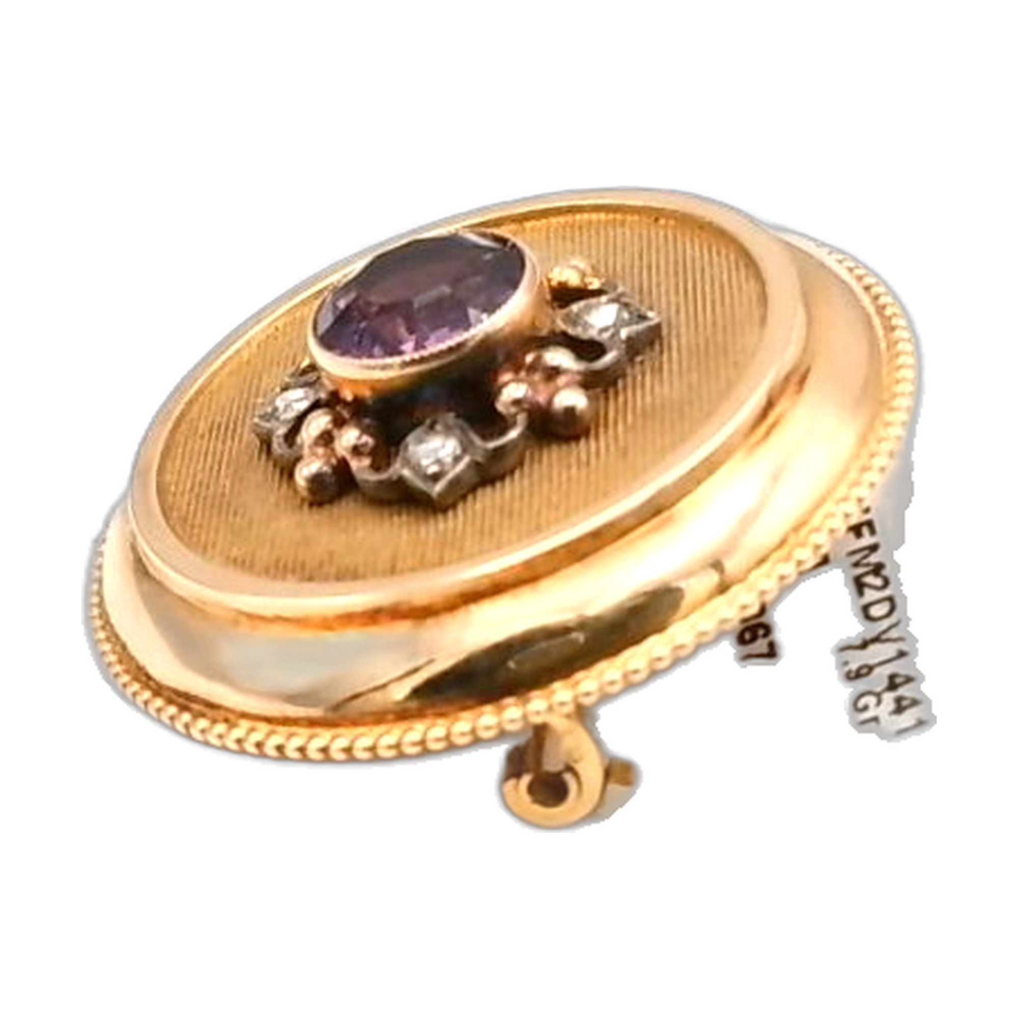 broche année 1930 avec amétiste et diamant taille ancienne en or jaune 18k 750/1000 — vue 9